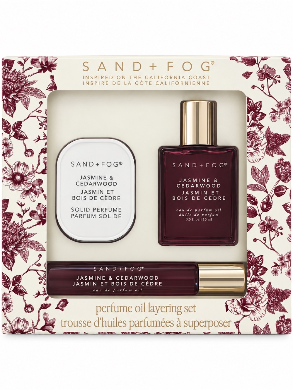 Sand + Fog Jasmine & Cedarwood Perfume Oil Layering Set - Burgundy